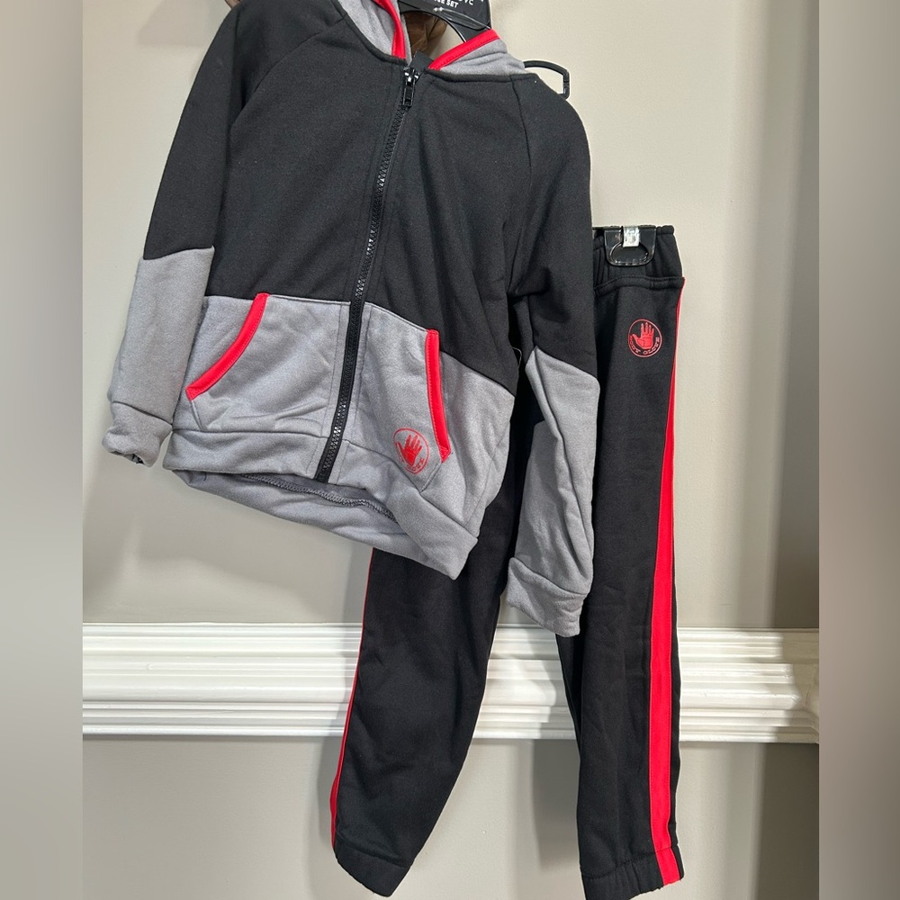 Kids Black and Gray Tracksuit with Red Accents NWT